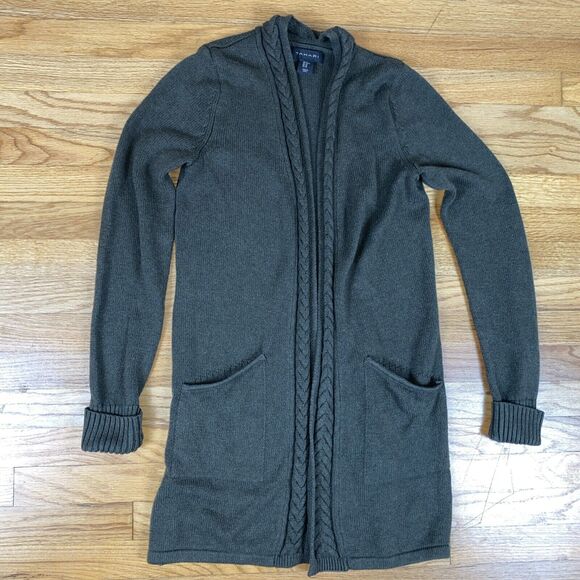 Tahari Long Cardigan Sweater Women's XS Beige Tan Cable Knit Cotton Blend Long - Picture 4 of 10